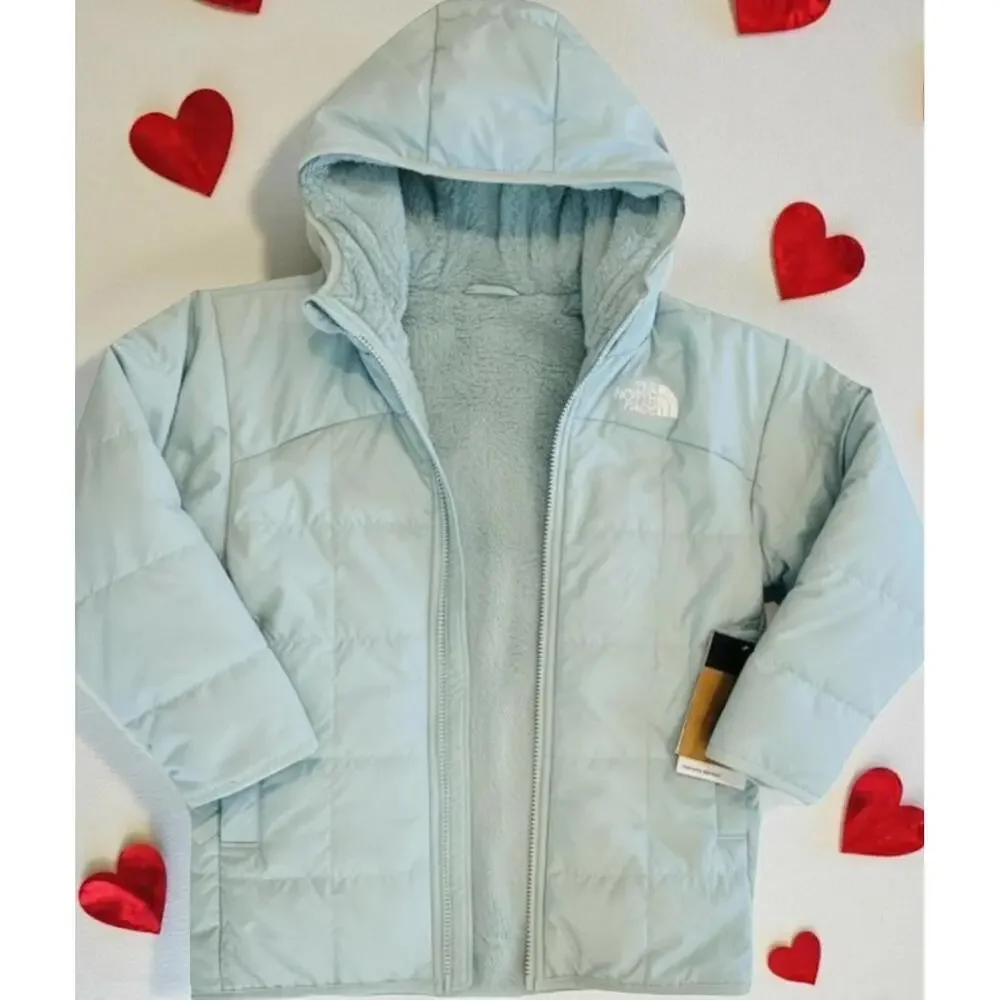 $160 The North Face Reversible Shasta Short Parka Jacket Girls XS(6) Muted Pine